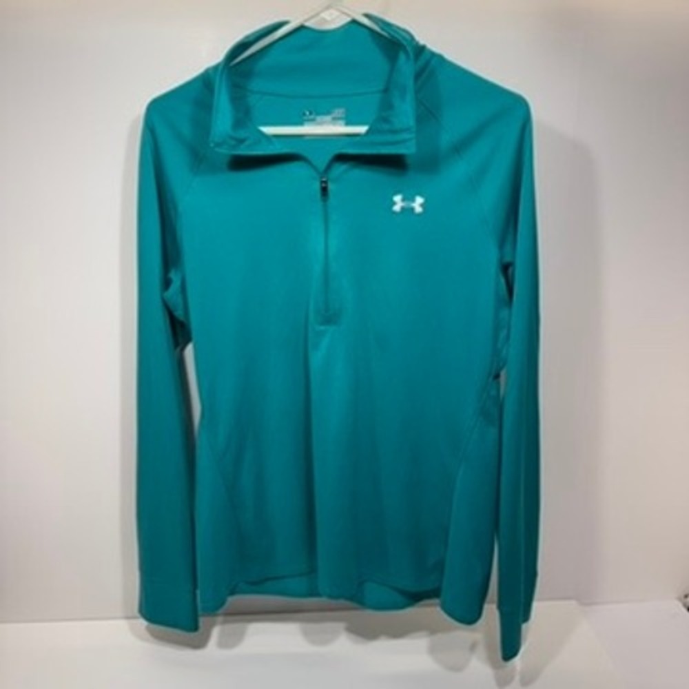 Under Armour Allseasongear Quarter Zip Pullover Size Large Teal Semi-Fitted Top